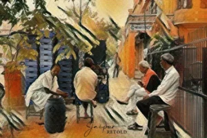 local people at chai shop in the walled city during the Jaipur walking tour